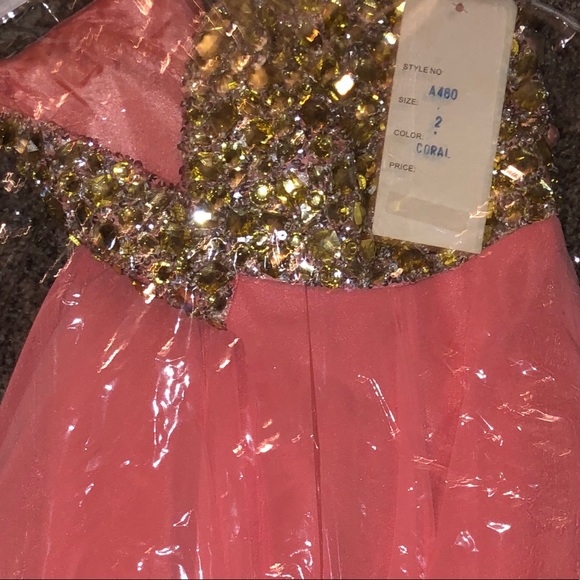 Evenings by Allure Strapless Coral Dress A460 NWT - Picture 3 of 5